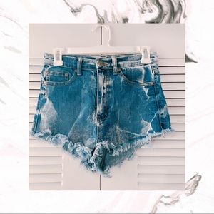 Acid washed high waisted jean shorts